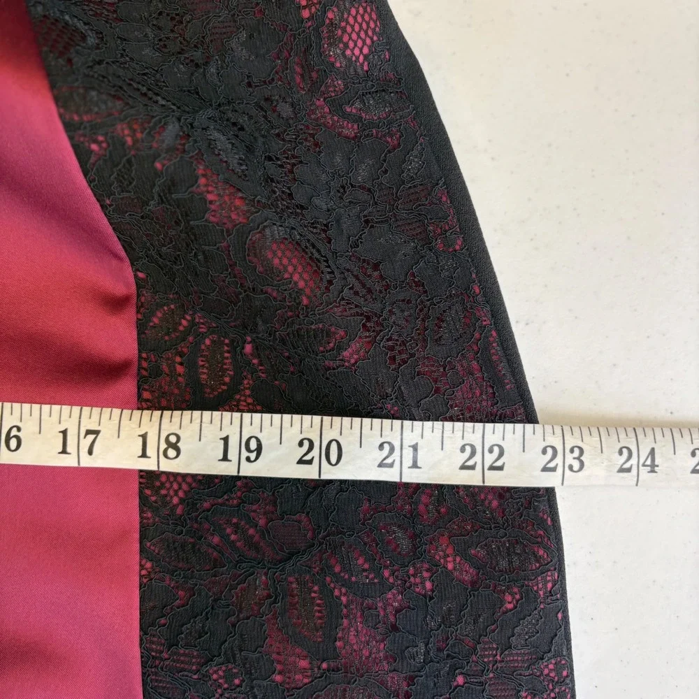 Adrianna Papell Burgundy Satin Black Lace V-Neck Cocktail Dress Plus Size 16 NWT